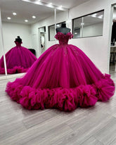 Princess Quinceanera Tiered Ruffle Tulle Ball Gown with AppliquΓ©