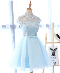 Light Blue Short Prom Dress with Beautiful Applique Details