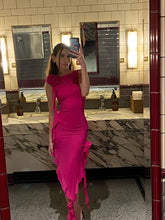 Satin 3D Flower Ruffle Sleeveless Evening Prom Dress with Bra