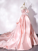 Satin Sweep-Train Long Prom Dress Elegant Formal Evening Gown