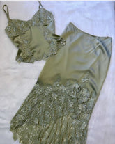 Satin Two-Piece Evening Gown Prom Dress with Built-In Bra