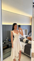 Satin Spaghetti-Strap V-Neck Mermaid Formal Gown with Ruffle Hem