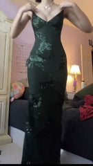 V Neck Green Prom Dresses Evening Gowns with Sequin Details