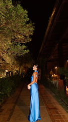 Stunning Blue Evening Gown for Prom Party and Special Occasions