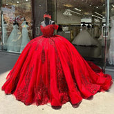 Luxury Red Quinceanera Ball Gown with Beads Sequins Appliques