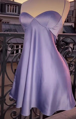 Lilac Satin A-Line Short Homecoming Cocktail Dress with Bra