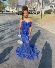 Royal Blue Mermaid Sweetheart Sequin Prom Dress