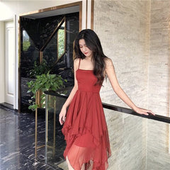 A-Line Spaghetti Strap Asymmetric Ruffled Tulle Evening Dress for Prom