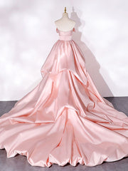 Satin Sweep-Train Long Prom Dress Elegant Formal Evening Gown