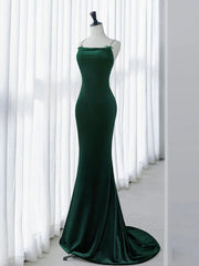 Green Velvet Mermaid Long Prom Dress with Built-in Bra