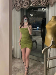 Olive Green Strapless Satin Mini Homecoming Party Dress—Tight Fit