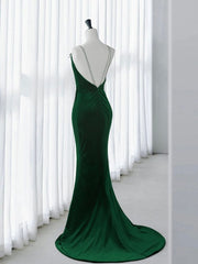 Green Velvet Mermaid Long Prom Dress with Built-in Bra