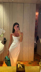 Satin Mesh Patchwork Spaghetti Strap Maxi Dress with Zipper