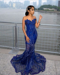 Royal Blue Mermaid Sweetheart Sequin Prom Dress