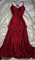 Burgundy Vintage Sheath Long Prom Evening Dress With Beads Beautifully Designed