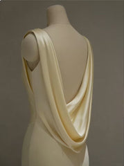 Pastel Yellow Satin Backless Mermaid Floor-Length Prom Dress