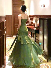 Chic Green Strap Sweetheart Long Formal Evening Prom Dress