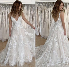 Light Champagne Applique Tulle Wedding Gown Spaghetti Straps Bridal Dress