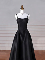 Elegant Black A-Line Satin Long Prom Dress With Lace-Up Back