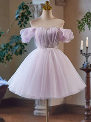 Purple Tulle A-Line Sweetheart Neck Short Prom Homecoming Dress