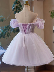 Purple Tulle A-Line Sweetheart Neck Short Prom Homecoming Dress