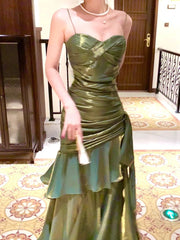 Chic Green Strap Sweetheart Long Formal Evening Prom Dress