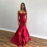 Elegant Mermaid Prom Dresses Sweetheart Tiered Floor Length Formal Gowns