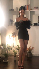 Black Off-Shoulder Spandex Short Prom Party Dress with Zipper