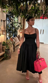 Satin A-Line Black Evening Prom Dress Sleeveless Built-in Bra