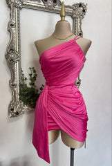 One-Shoulder Satin Short Homecoming Prom Dress Sleeveless Zippered