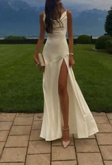 Beautiful Spaghetti Straps Satin Sleeveless Mermaid White Prom Dress