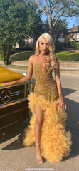 Luxurious Gold Beaded Prom Dress Evening Formal Party Gowns