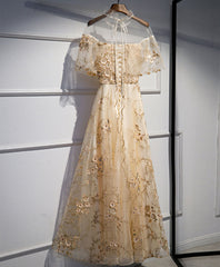 Champagne Tulle Lace Long Prom Dress Formal Gown for Women