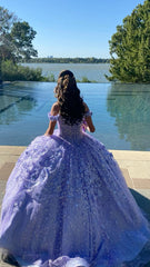 Lavender 3D Flower Sweetheart Tulle Ball Gown Quinceanera Dress