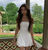 Chiffon Spaghetti-Strap White A-Line Homecoming Dress with Bra