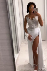Stunning Long White A-Line Prom Dress with Slit Detailing