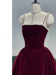 Burgundy Tea Length Prom Dress for Women Formal Evening Party Wear