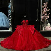 Red Princess Quinceanera Tulle Off-Shoulder Corset Ball Gown
