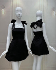 Black Satin Sleeveless Short Homecoming Prom Party Dress FG6251