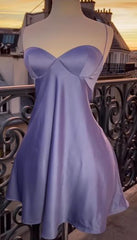 Lilac Satin A-Line Short Homecoming Cocktail Dress with Bra