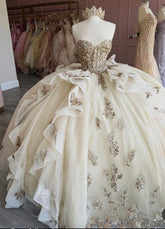 Quinceanera Tulle Ball Gown with Lace AppliquΓ© and Corset Back
