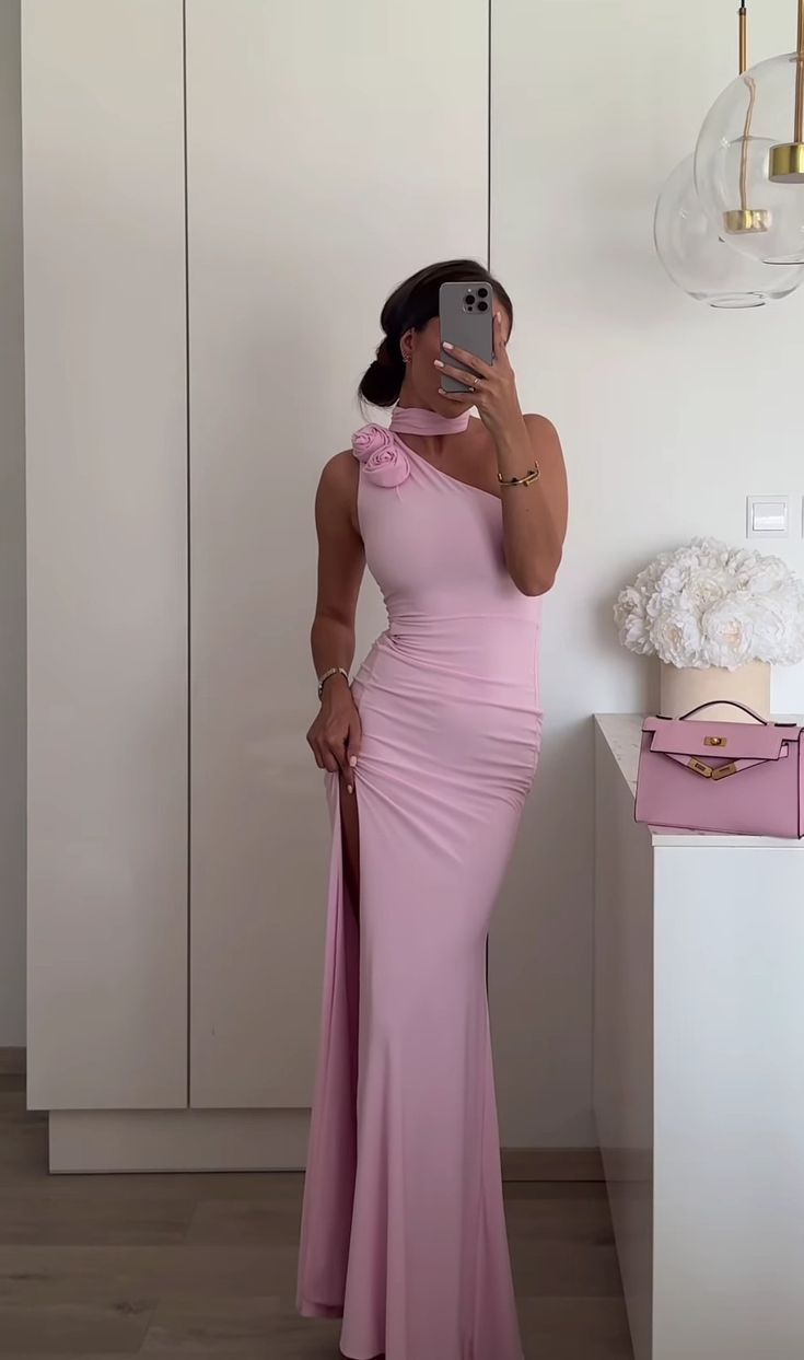 Elegant Satin Mermaid Prom Dress Long Evening Gown Pink