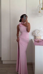 Elegant Satin Mermaid Prom Dress Long Evening Gown Pink