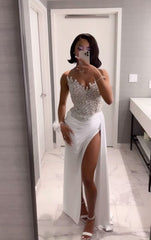 Stunning Long White A-Line Prom Dress with Slit Detailing