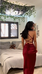 High Quality Burgundy Satin Prom Dresses for Women Evening Gowns