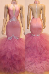 Elegant Keyhole Tulle Mermaid Prom Dress: Sleeveless, Beaded, Crystal Embellished Formal Gown
