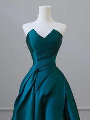 Peacock Blue Satin A-Line Long Prom Dress, Elegant Evening Gown
