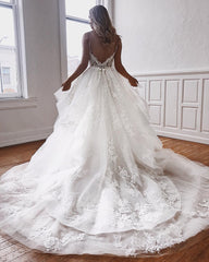 Elegant White Lace Chiffon A-Line Wedding Dress with Cap Sleeves