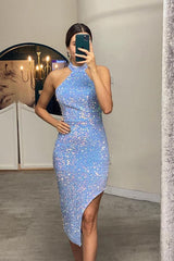 Elegant Halter Neck Sequin Mermaid Prom Dress Formal Evening Gown