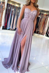 Elegant Spaghetti Strap Sequin Lace Mermaid Prom Dress with Slit for Women